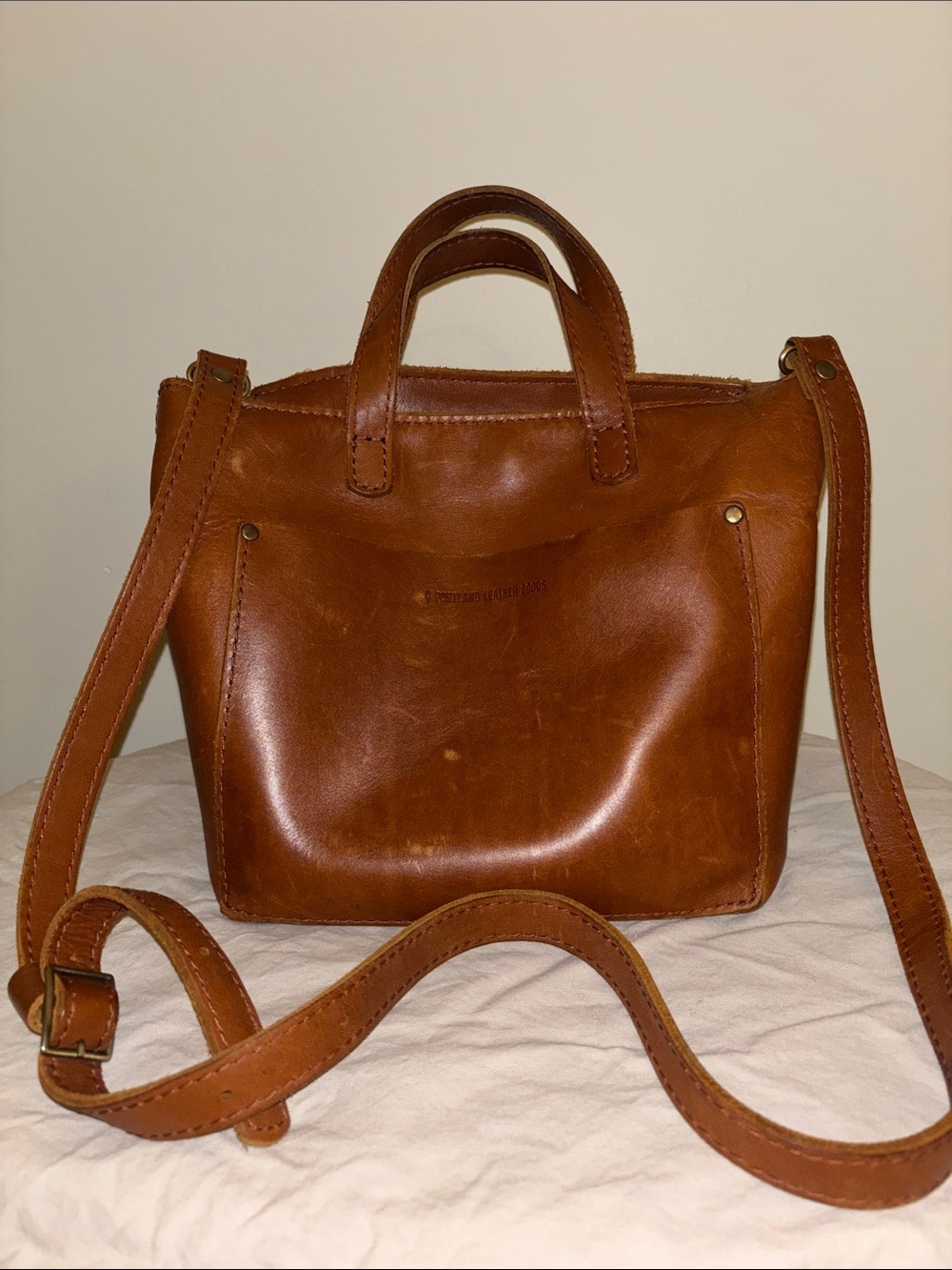 Portland Leather Small Crossbody Tote in Cognac Brown